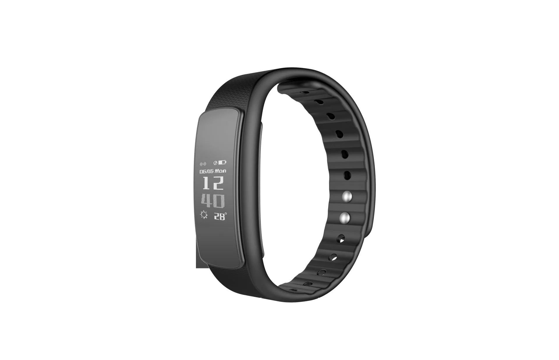 I6 smart sports bracelet with colour screen showing fitness data on black TPU wristband