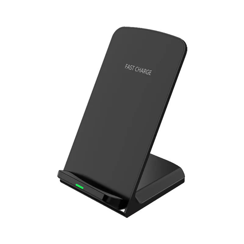 Wireless mobile phone charger in black with Micro USB input and charging indicator light