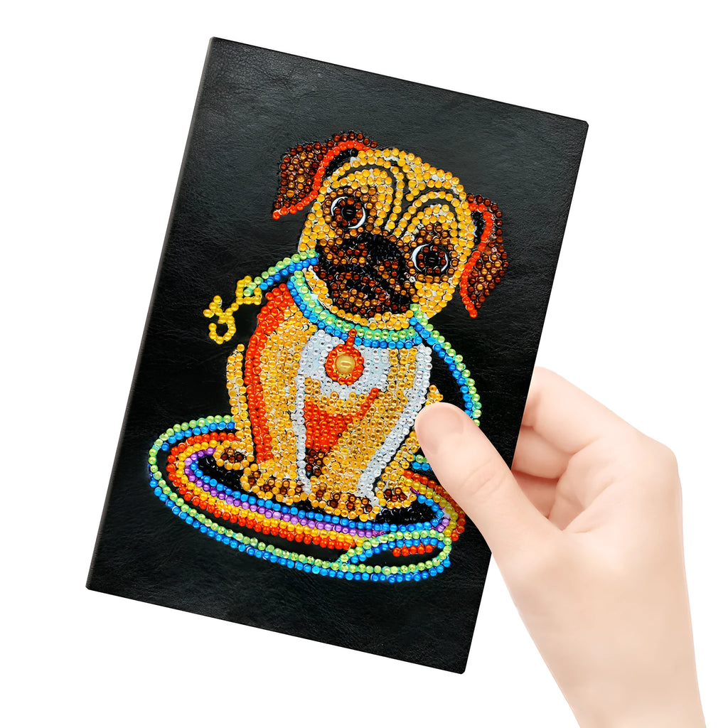 Black A5 hardcover diamond painting notebook with 50 blank pages for craft storage.