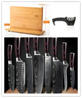 Eight-piece kitchen knife set with chef knife, meat cutter, bread knife, Japanese-style knives, and fruit peel knife
