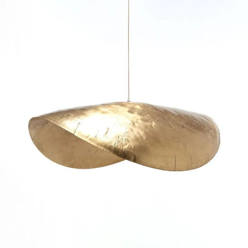 Petal Lotus Leaf bamboo hat chandelier with copper shade and iron pendant body, 45.5 cm long