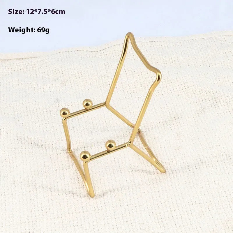 Wrought iron desktop mobile phone bracket in black, white, or gold with simple, checkered, grid, or squares support