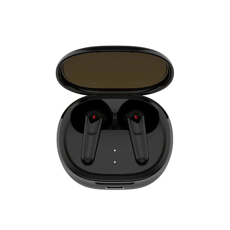 Black wireless Bluetooth earbuds with noise reduction and low latency for gaming