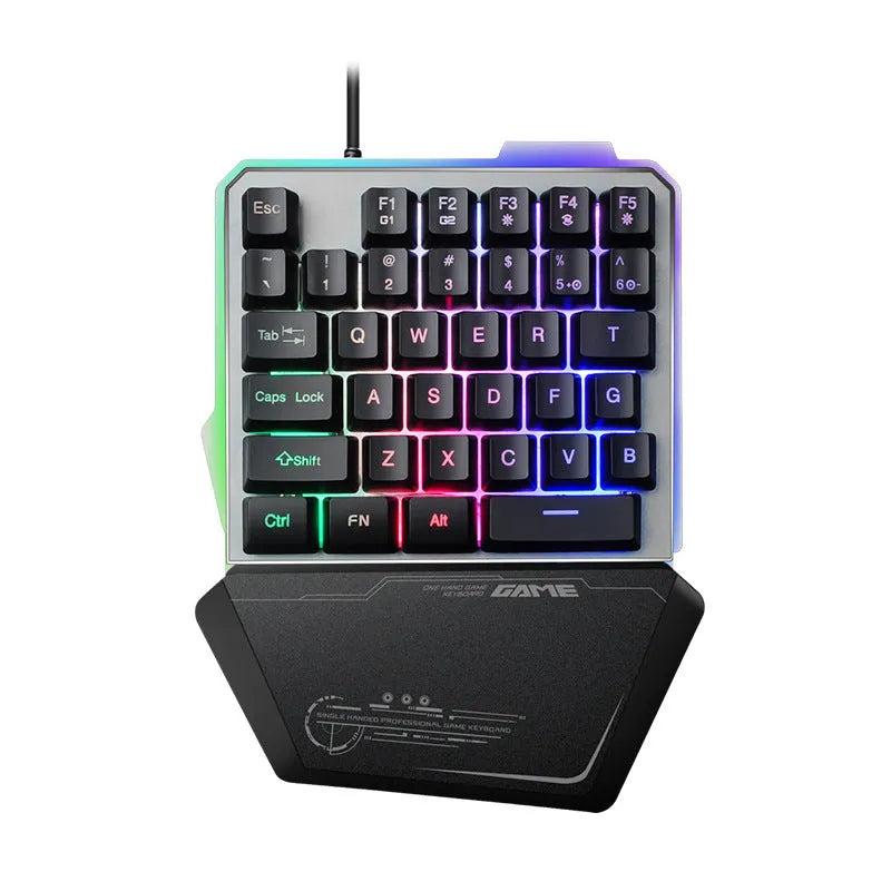 G40 Flow black one-handed gaming keyboard with RGB backlit keys and USB cable