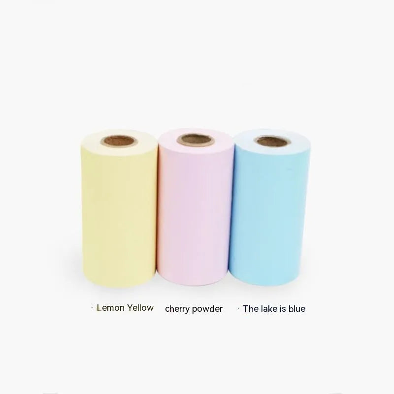 Box containing three rolls of coloured thermal paper for 57x30mm printers.