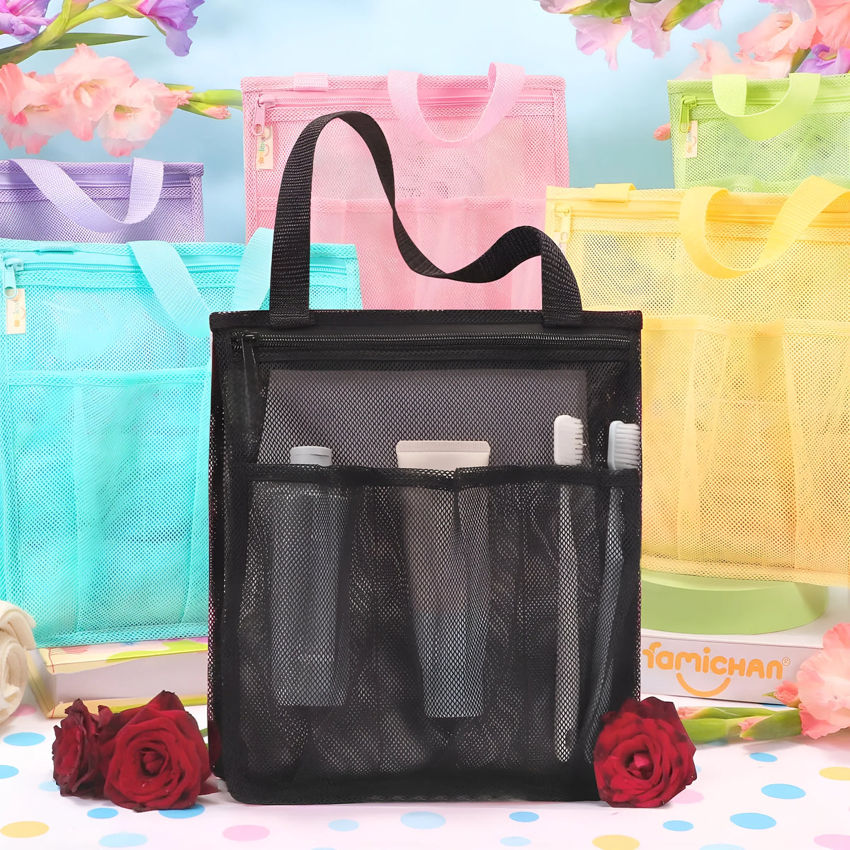 Large black swimming gym bag with multiple compartments including mesh pocket and dry wet separation