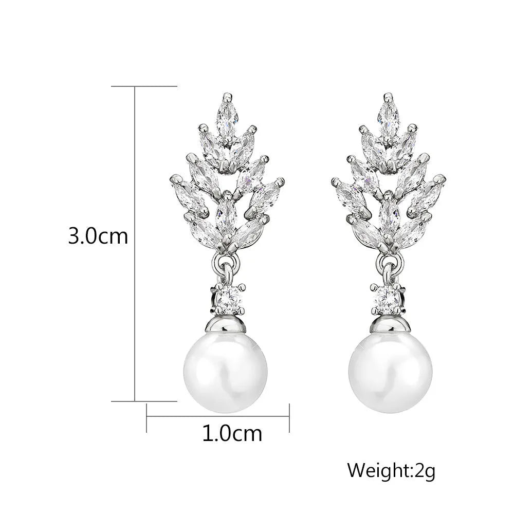 Micro inlaid zircon pearl earrings with geometric floral design in three plating colour options