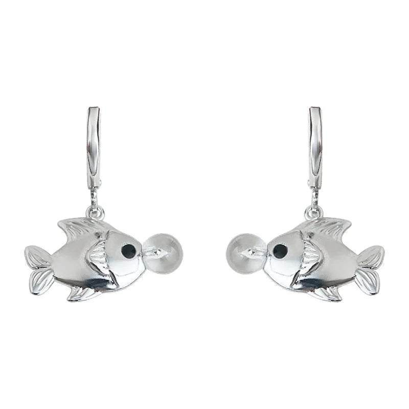 Bubble fish design copper earrings with electroplated finish and goldfish decorative elements