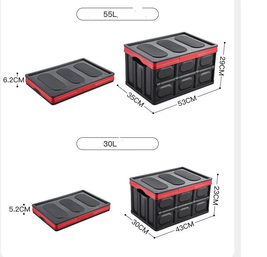 Foldable non-woven car boot storage box in 30L and 55L sizes with colour options