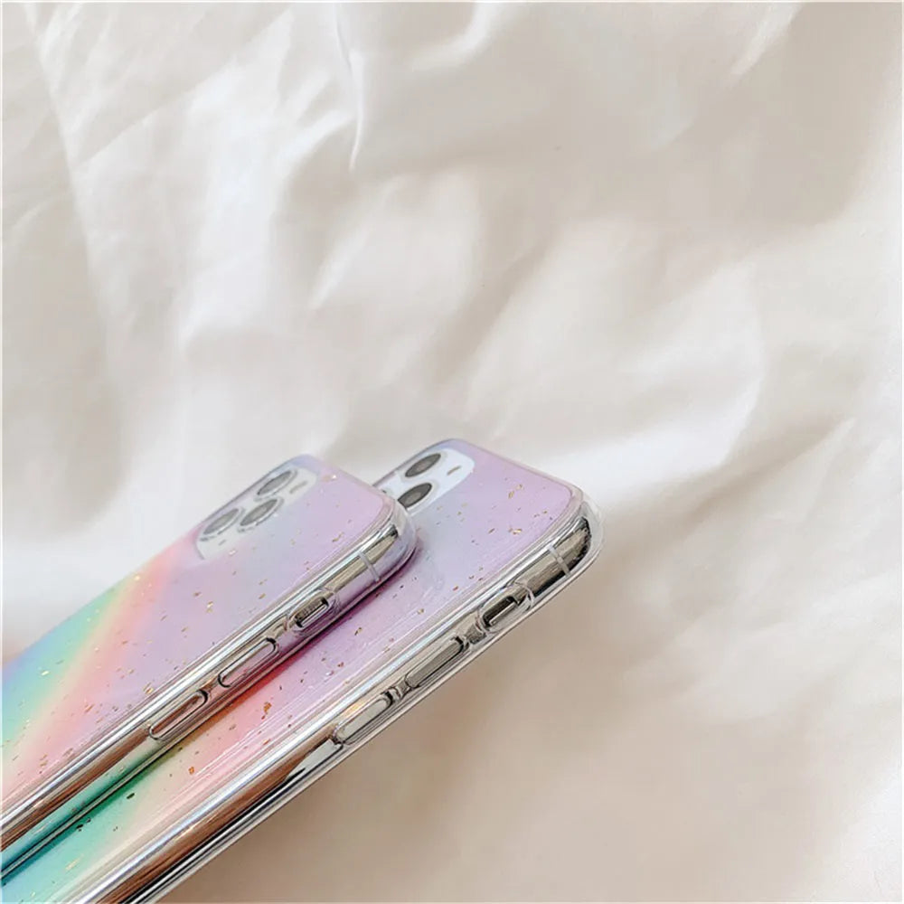 Rainbow gradient phone case with stripe patterns for iPhone models