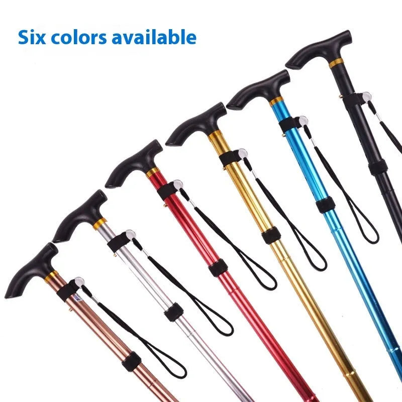 Adjustable aluminium folding walking cane extended to show telescopic design and non-slip handle