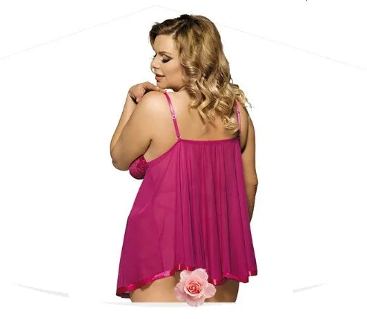 Women's purple polyester sleep dress with lace detailing and mesh panels in 6XL size