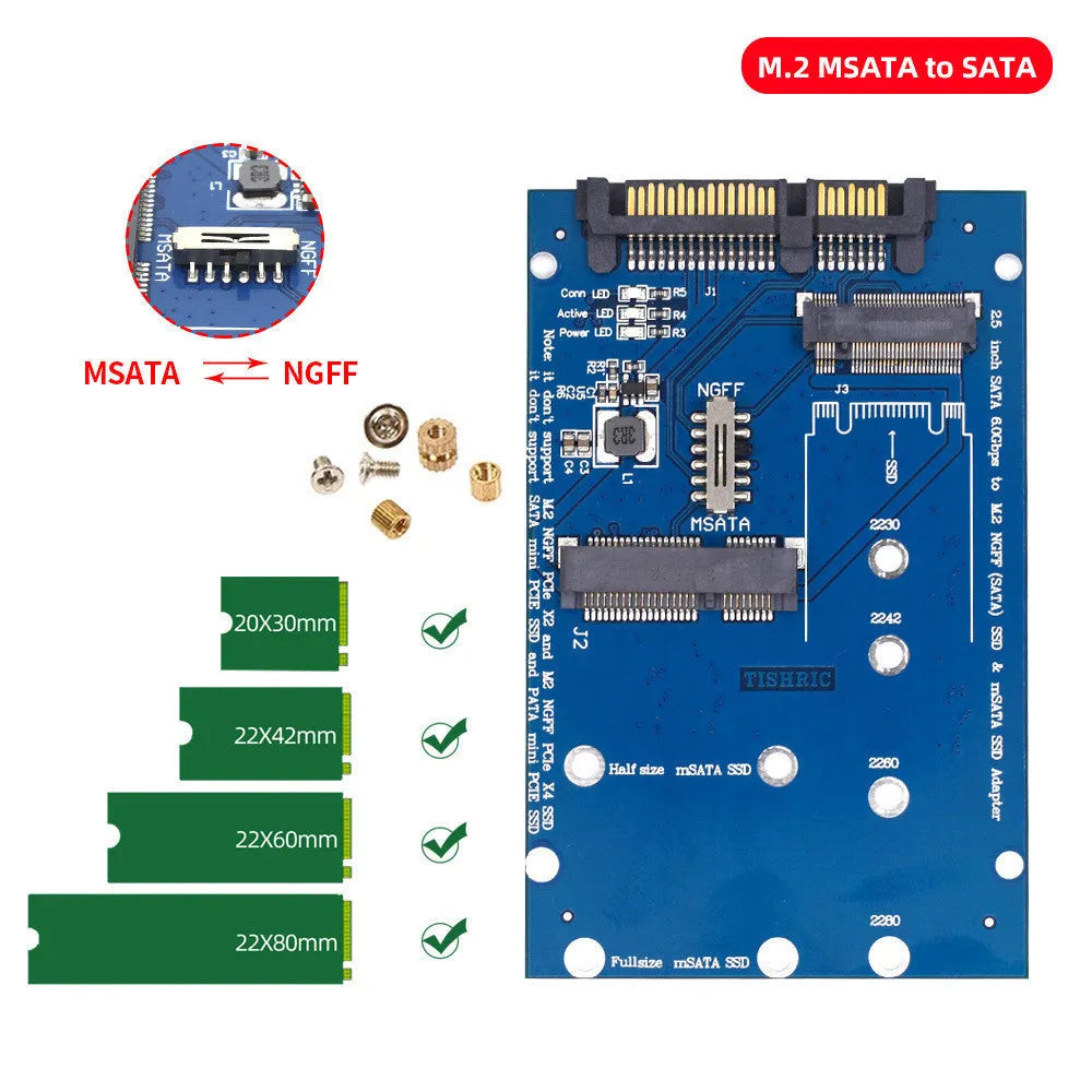 Black SATA3 to M.2 MSATA SSD conversion adapter card measuring 50mm by 30mm