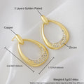Yellow gold geometric drop-shaped women's earrings with round and oval design elements.