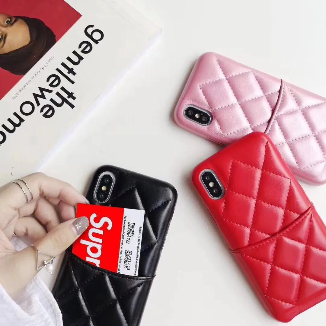 Leather iPhone case shown in black, compatible with iPhone XS Max and other models.