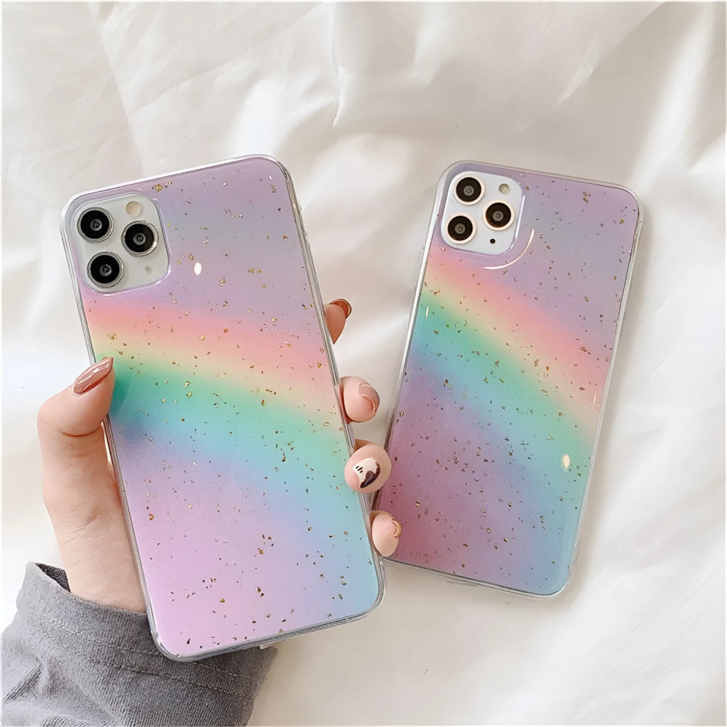 Rainbow gradient phone case with stripe patterns for iPhone models
