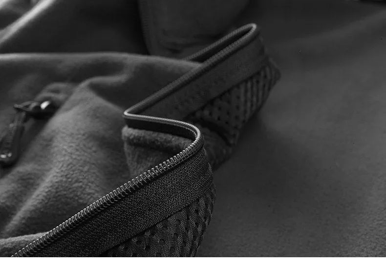 Men's military fleece jacket in black, grey, or army green with zip closure, turn-down collar, and cashmere lining.