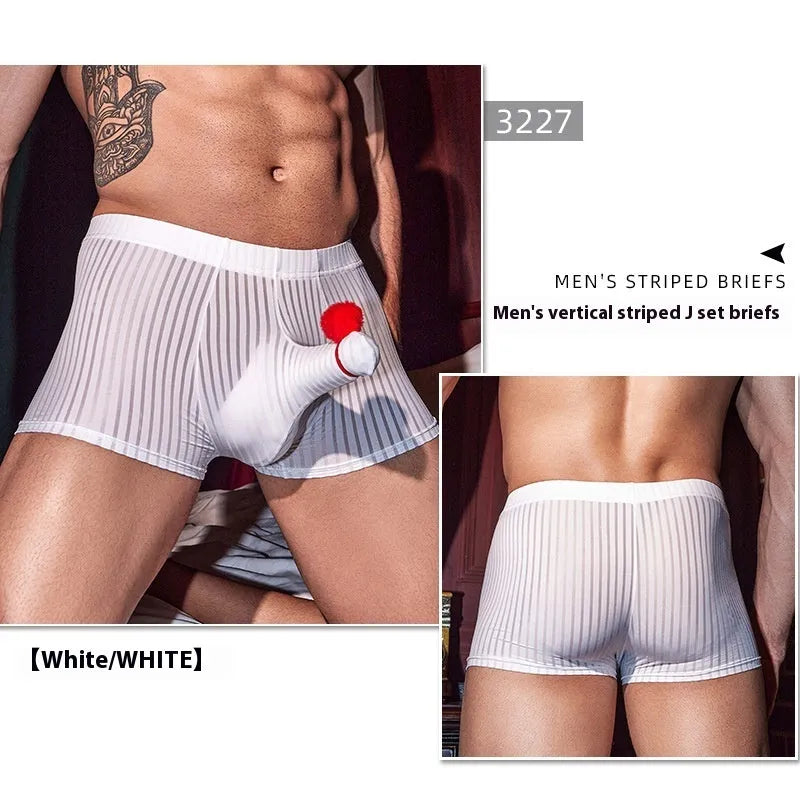 Men's black stripes underwear boxer briefs with high elastic nylon fabric in free size