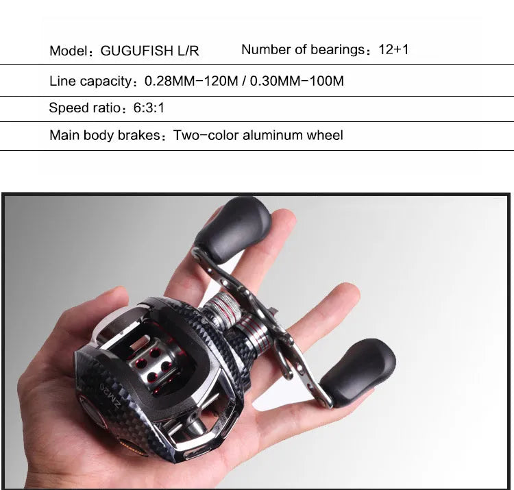Raistar water drop wheel double centrifugal reel with 12+1 bearings, 6.3:1 ratio, two-colour aluminium wheel, left or right hand