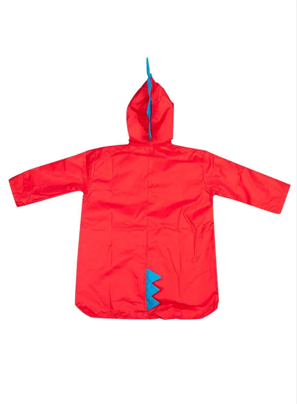 Dinosaur raincoat for kids in red or yellow, hooded design, sizes S to 3XL with size chart measurements