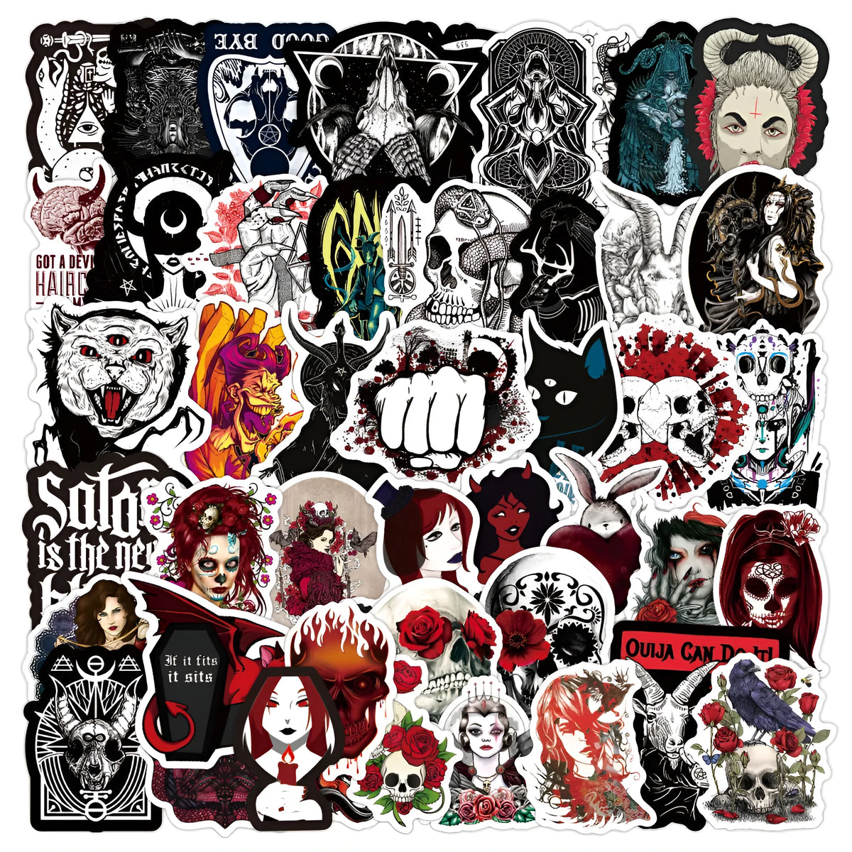 100 Gothic demon dark red graffiti stickers, PVC waterproof, 5-8cm, with OPP bag