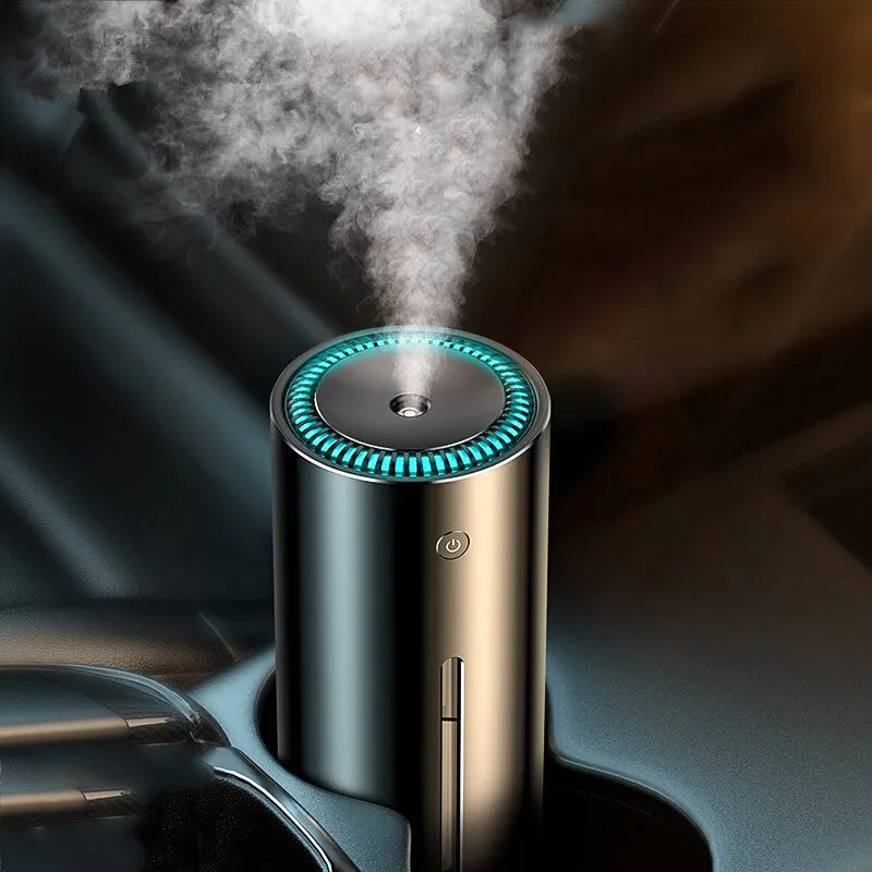Black aluminum car diffuser humidifier with USB connection removing 99.98% of dust and pollen