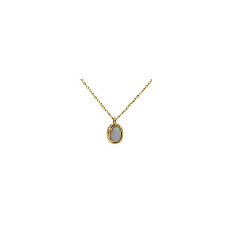 Geometric oval pendant necklace with jelly opal stones in 925 silver with gold plating