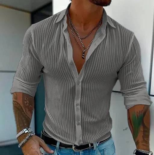 Men's British style striped cardigan with 3D pattern and long sleeves in loose fit design