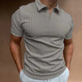 Men's striped V-neck summer polo shirt with elastic short sleeves in multiple colour options