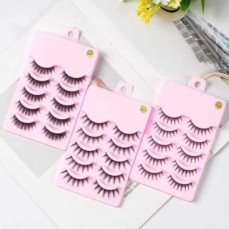 Manga style false eyelashes set showing natural wispy 007, 008 and 009 styles for anime cosplay