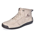 Beige high-top retro casual boots with elastic band and flat rubber sole.