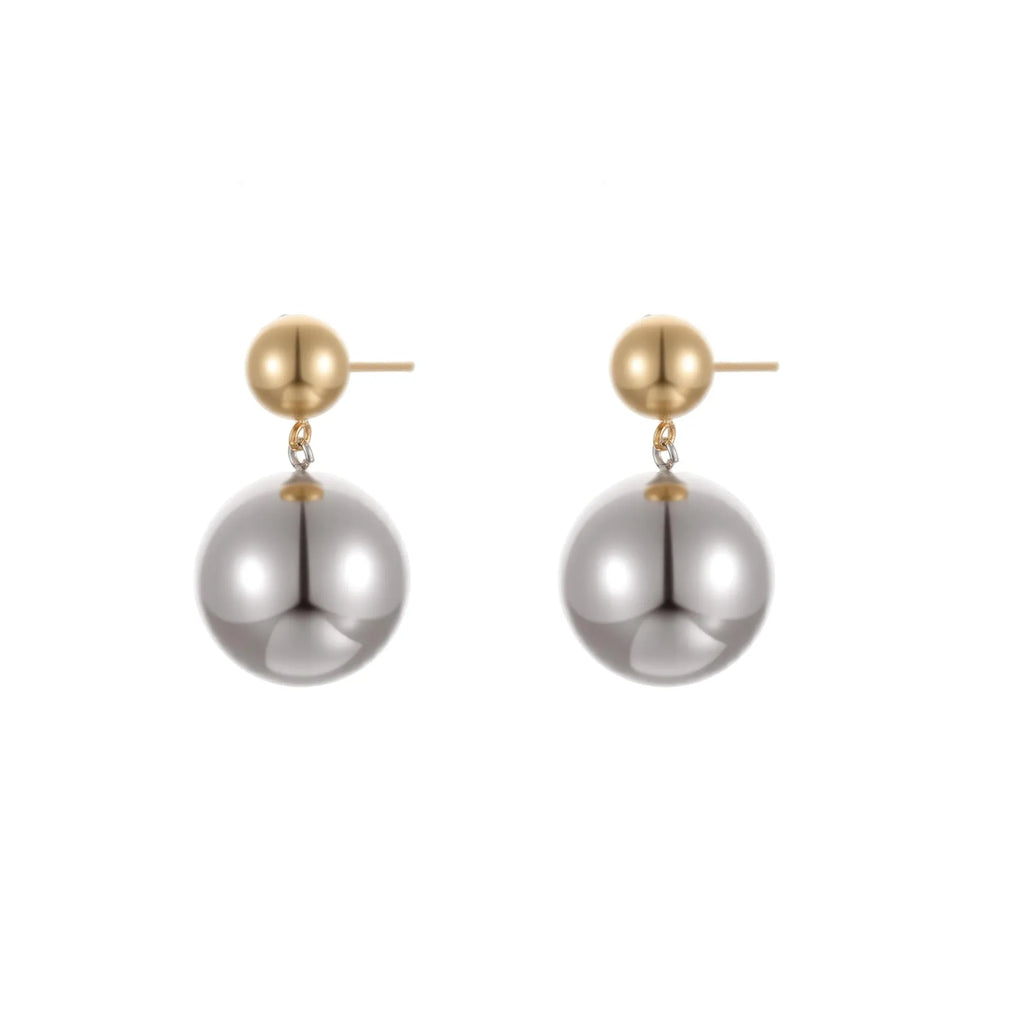 Round bead stainless steel colour-block ear studs with geometric design and 18K electroplating