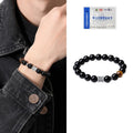 Men's obsidian and silver six-word mantra bracelet with 10mm prayer wheel beads and hand-woven construction