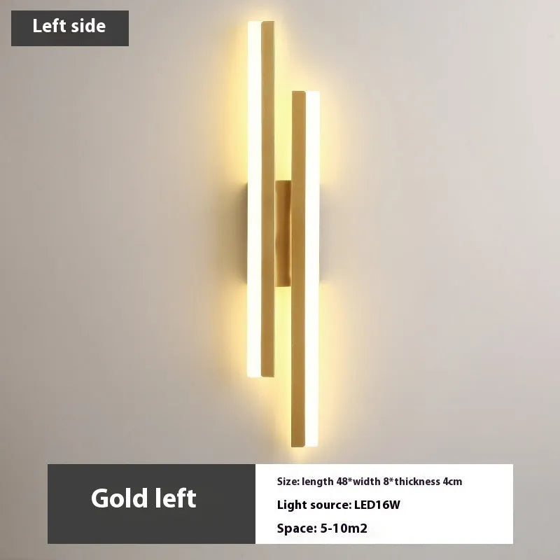 Scandinavian minimalist LED wall light with acrylic shade in black or gold finish, 50cm length