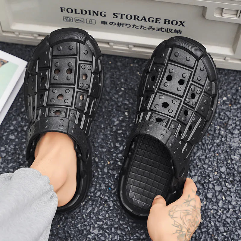 Men's simple EVA sandals in sand colour showing thick sole and toe holder design