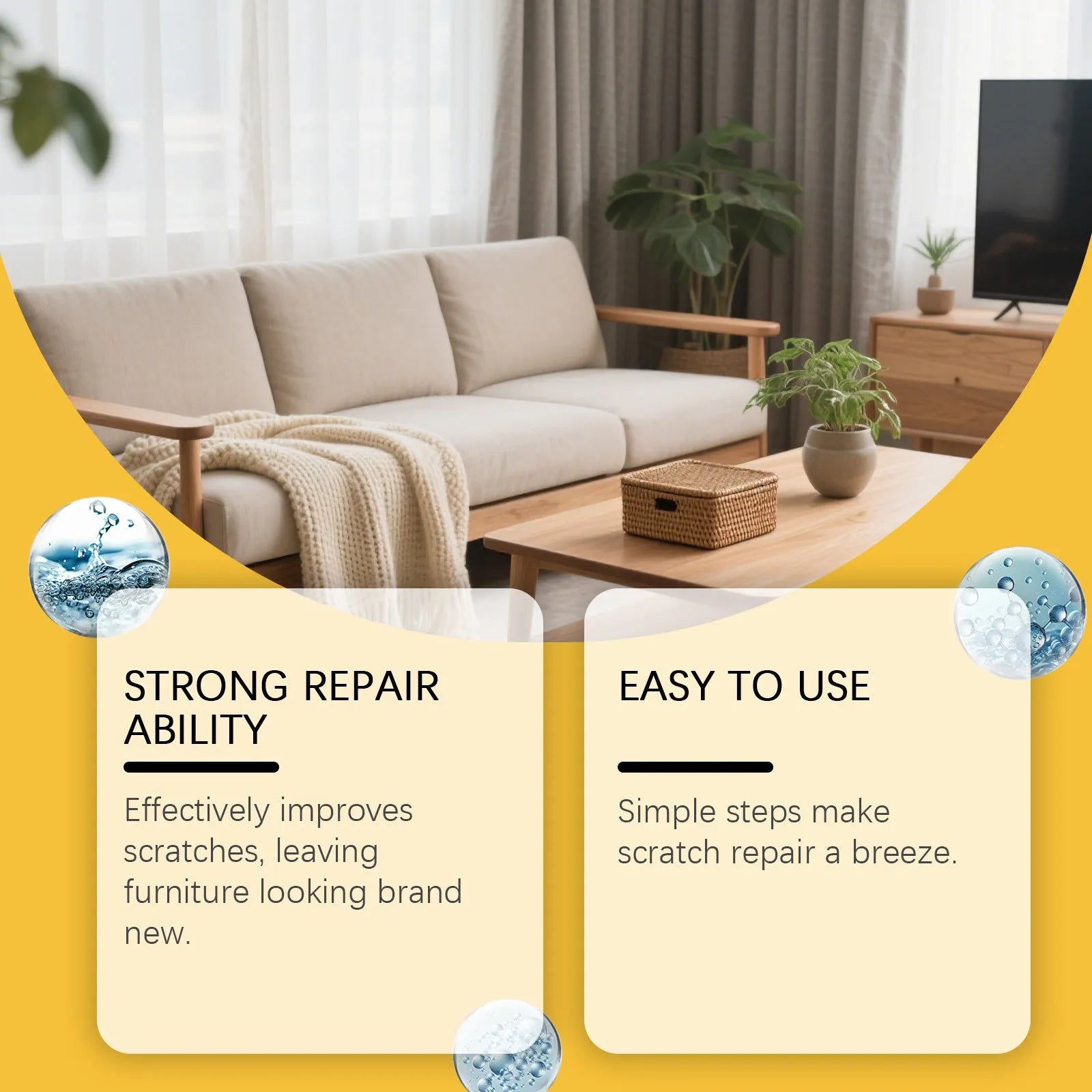 Wooden furniture scratch care solution with 100ml bottle and 20x20cm application towel