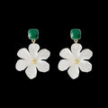 Dark green floral design alloy drop earrings for women with earwire fastening