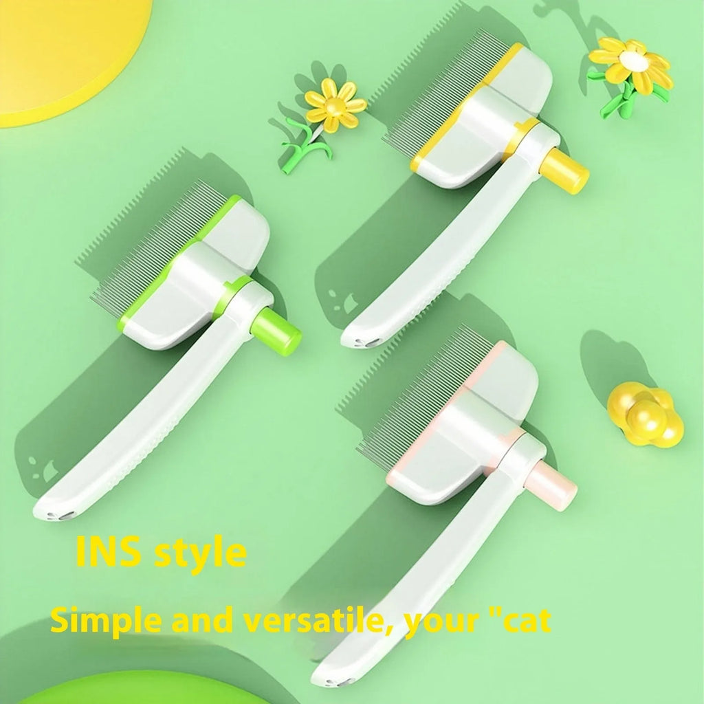 Plastic pet grooming comb with soft teeth for cats and dogs, available in multiple colours and sizes.