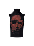 Black half turtleneck slim-fit sleeveless T-shirt with character pattern print