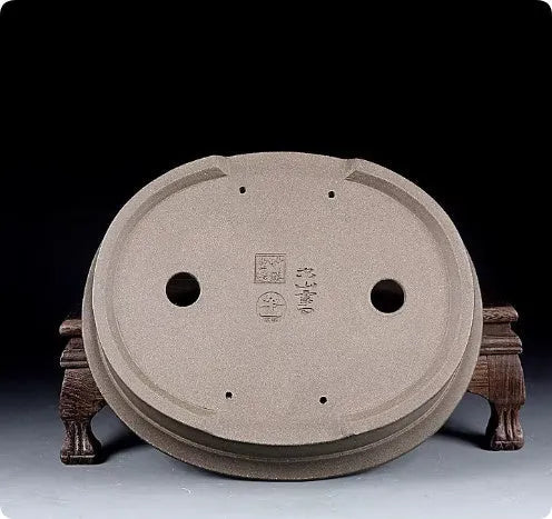 Handmade purple sand ceramic antique oval bonsai pot for succulents, 25cm long.