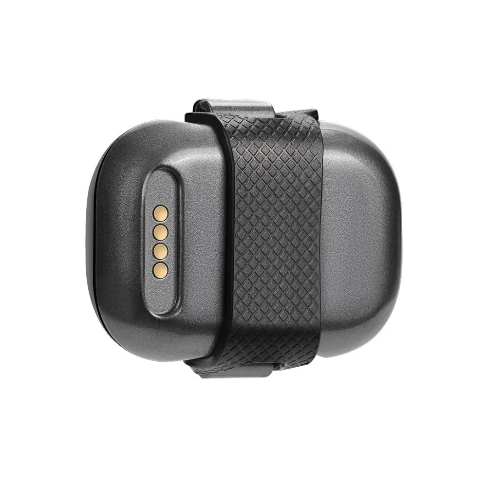 Black ABS pet GPS locator with hanging rope showing data cable connection and waterproof housing for animal tracking