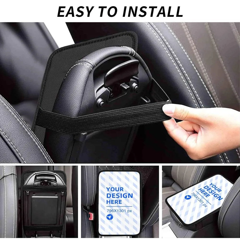 Black neoprene car armrest box cushion with non-slip bottom and elastic band, one size, covering centre console