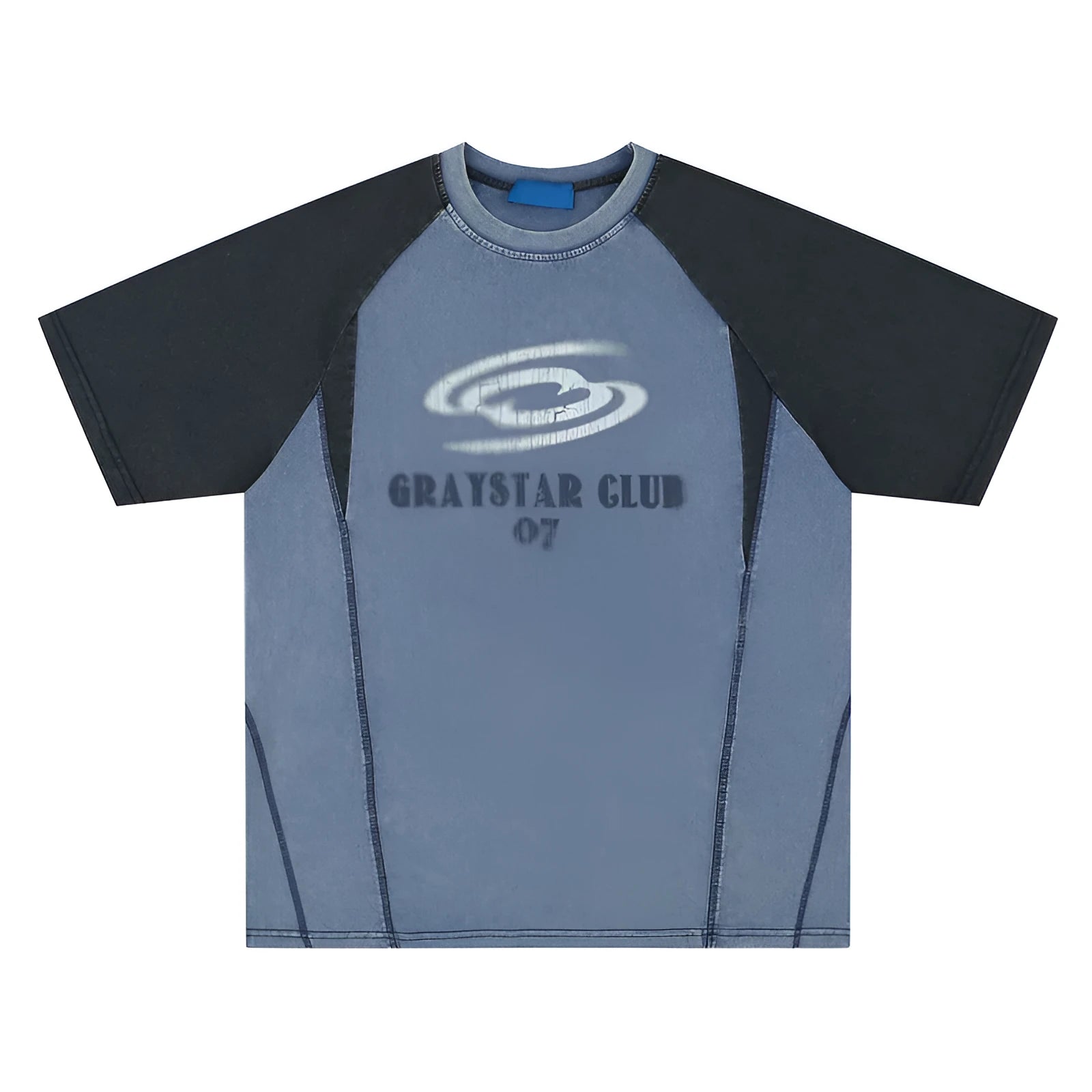 Men's blue hip hop letter print t-shirt with raglan sleeves and loose fit