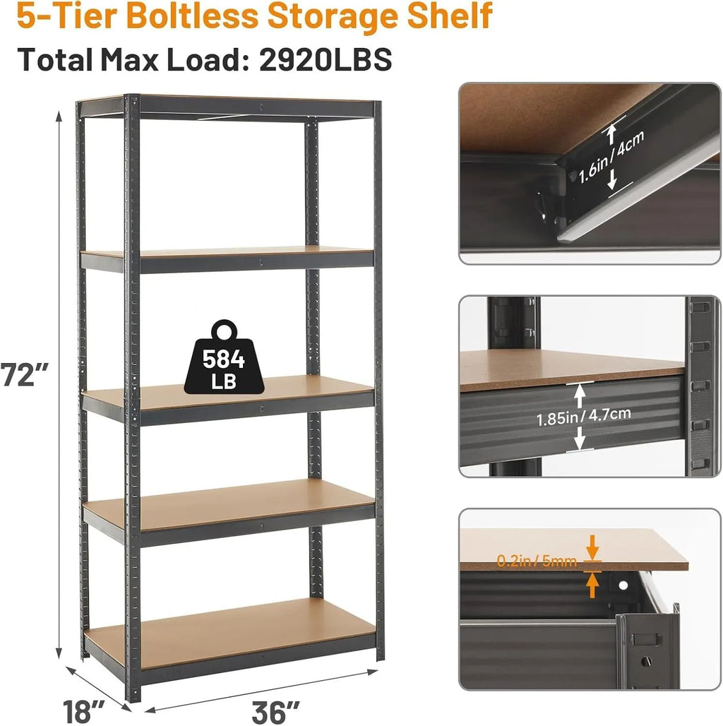 Black five-layer floor display stand storage bookshelf, 180cm high, multi-purpose punch-free rack