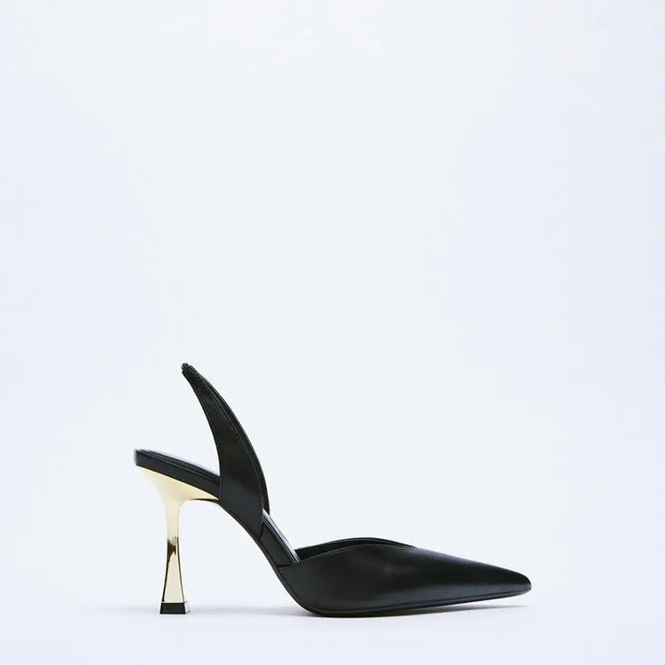 Women's pointed toe patent leather high heels in apricot nude colour, showing shallow mouth design.