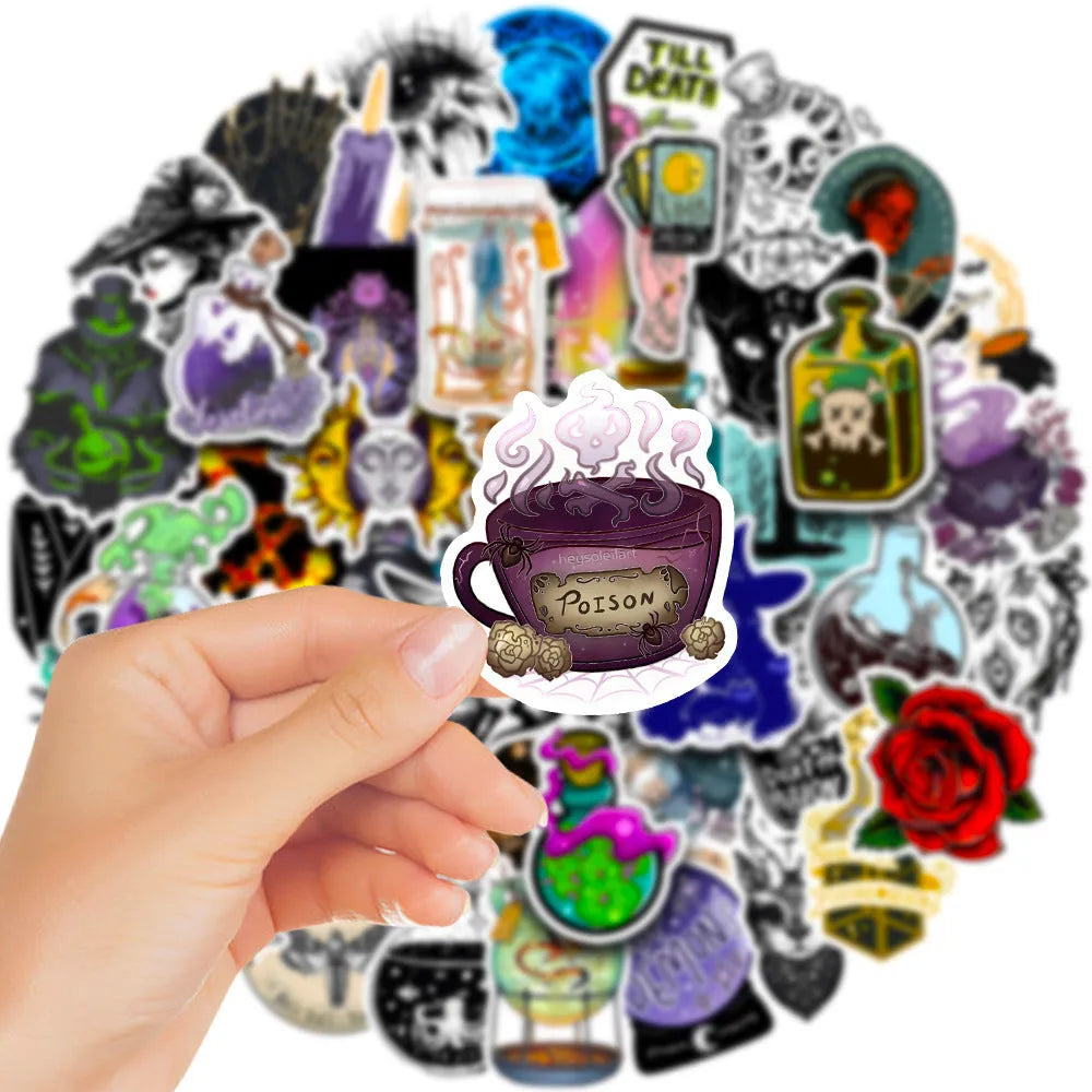 50 sheets of waterproof PVC stickers in glossy finish for laptops and smooth surfaces, sizes 3-8cm