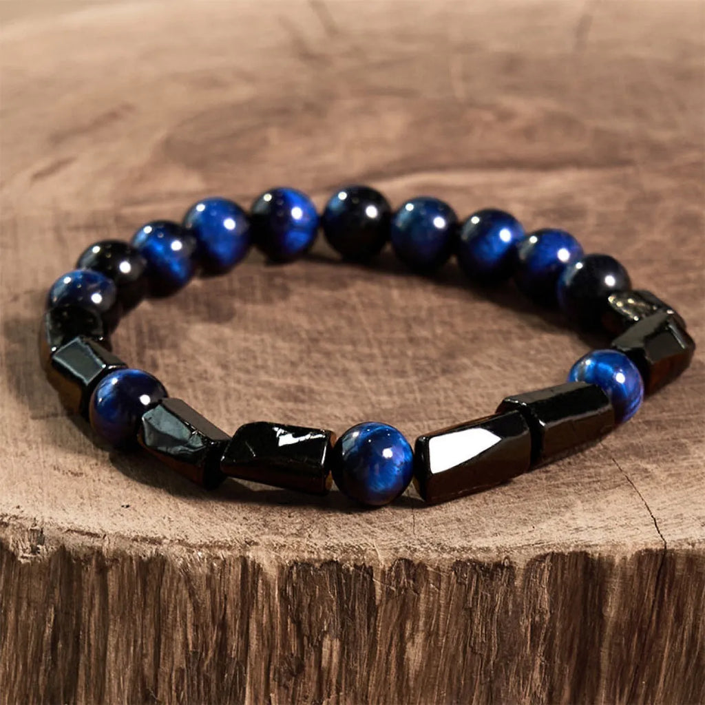 Natural obsidian single ring bracelet with 8mm stone in gold obsidian colour variation