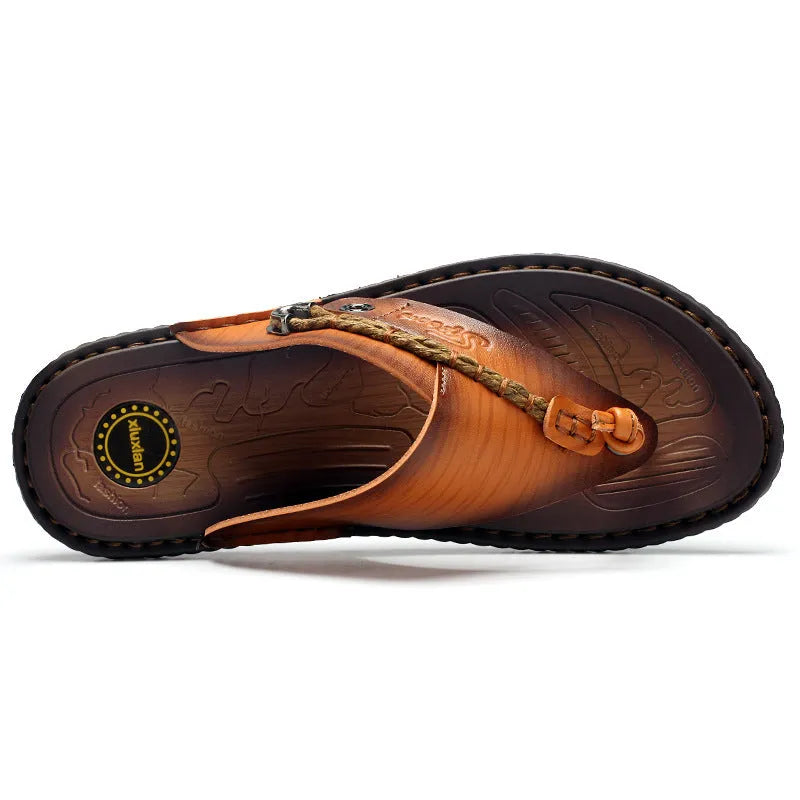 Men's dark blue herringbone pattern outdoor slippers with rubber sole