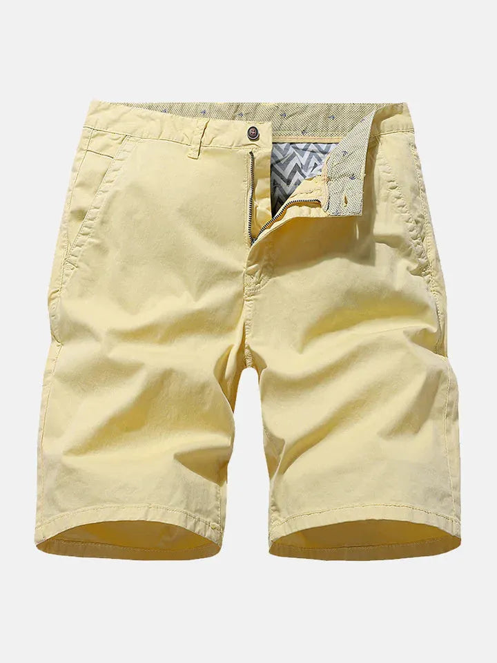 Men's blue denim casual shorts with printed design, loose straight leg fit and elasticated waistband.