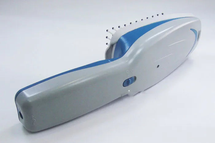 White electronic pet comb with negative ion and active oxygen technology, removable brush head, and 78 teeth.
